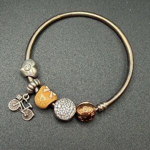 Pandora bracelet with 4 beads hearts bicycle rhinestones 925 ALE #M07